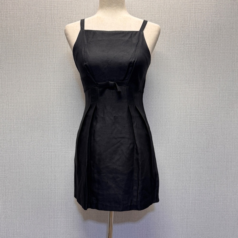 XOXO Mini Dress Womens 3 Black Vintage 90s Bow Empire Waist Pleated LBD Coquette